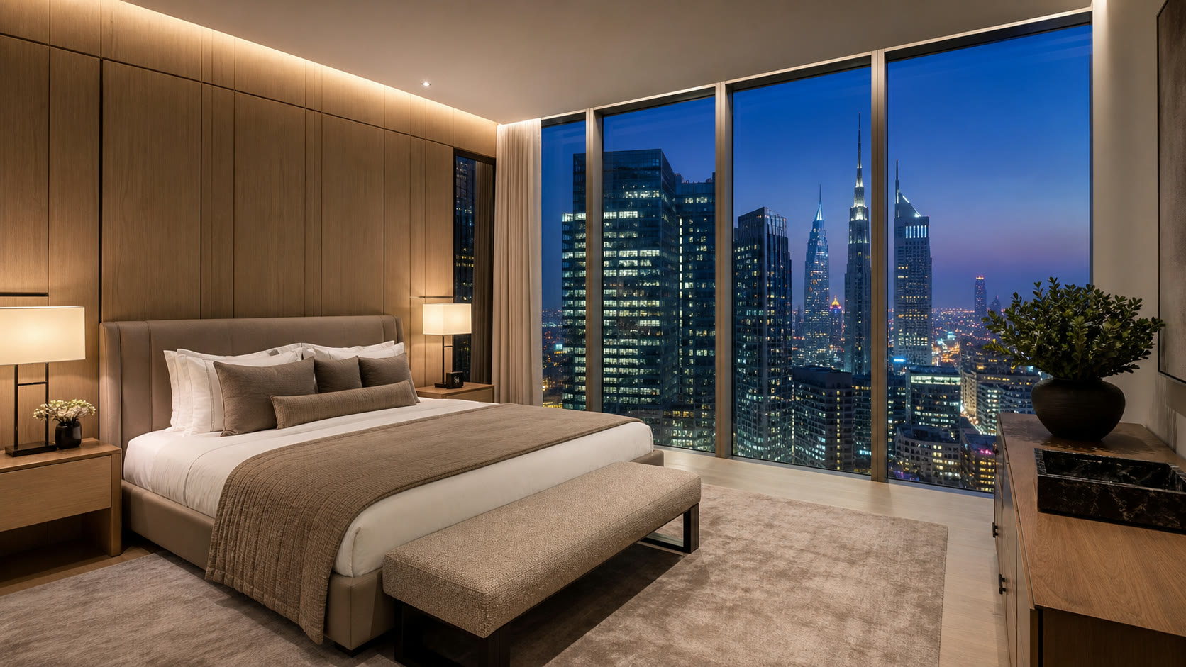 Bedroom in a high-floor DIFC residence