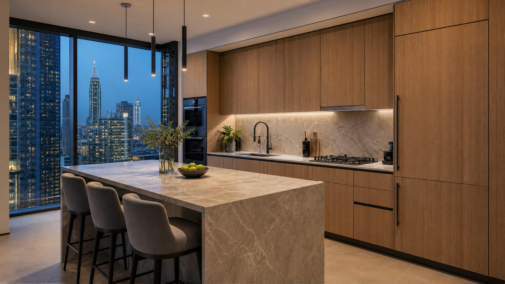 Kitchen of a furnished DIFC three-bedroom