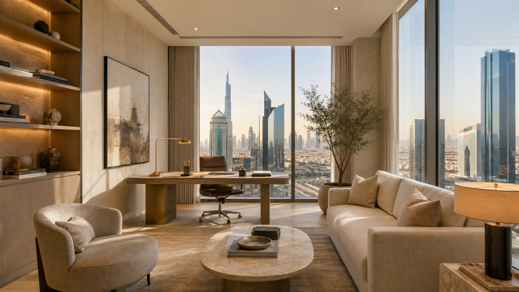 Study in a high-floor DIFC residence