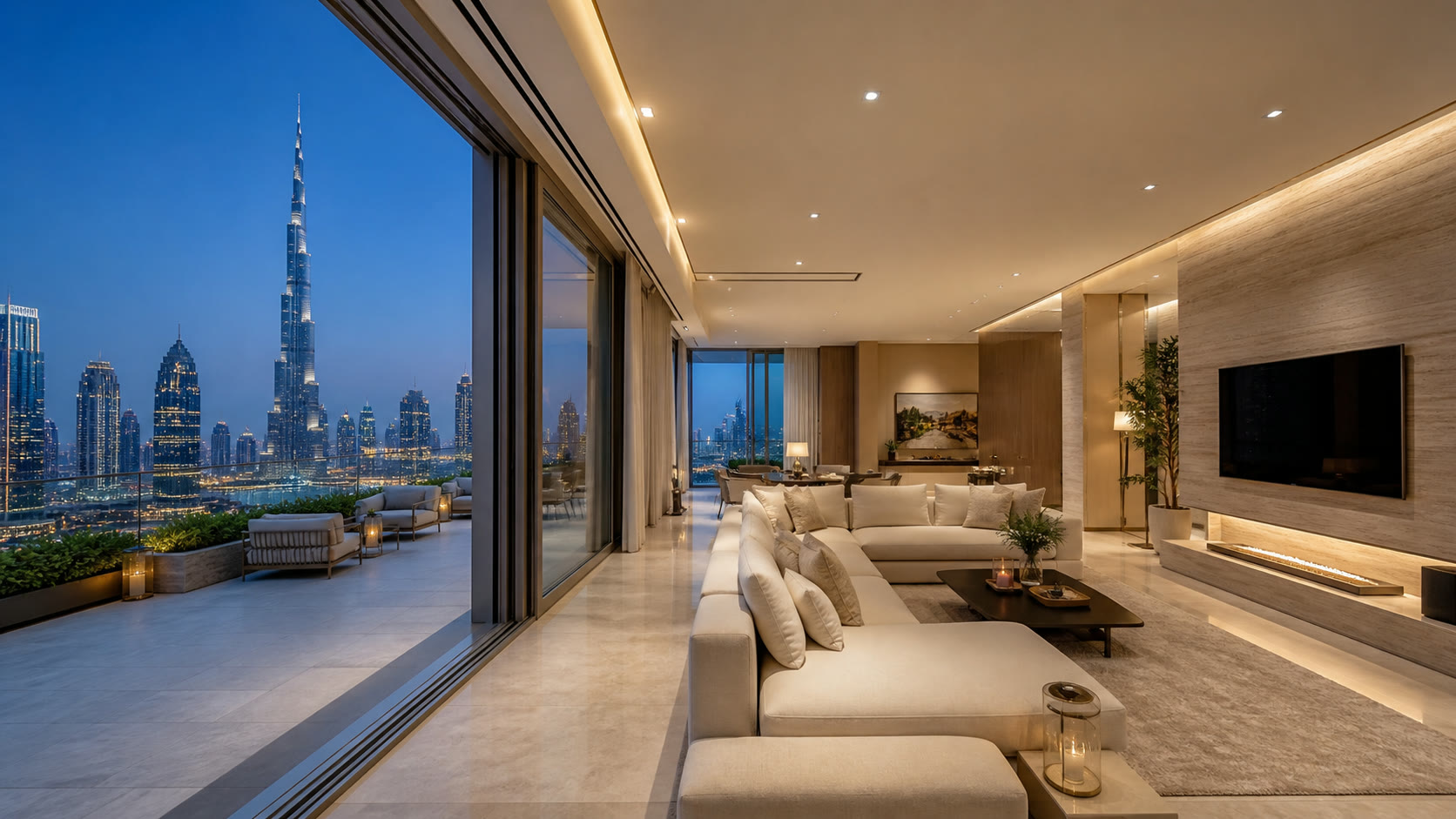 Living room of a single-level Downtown Boulevard penthouse