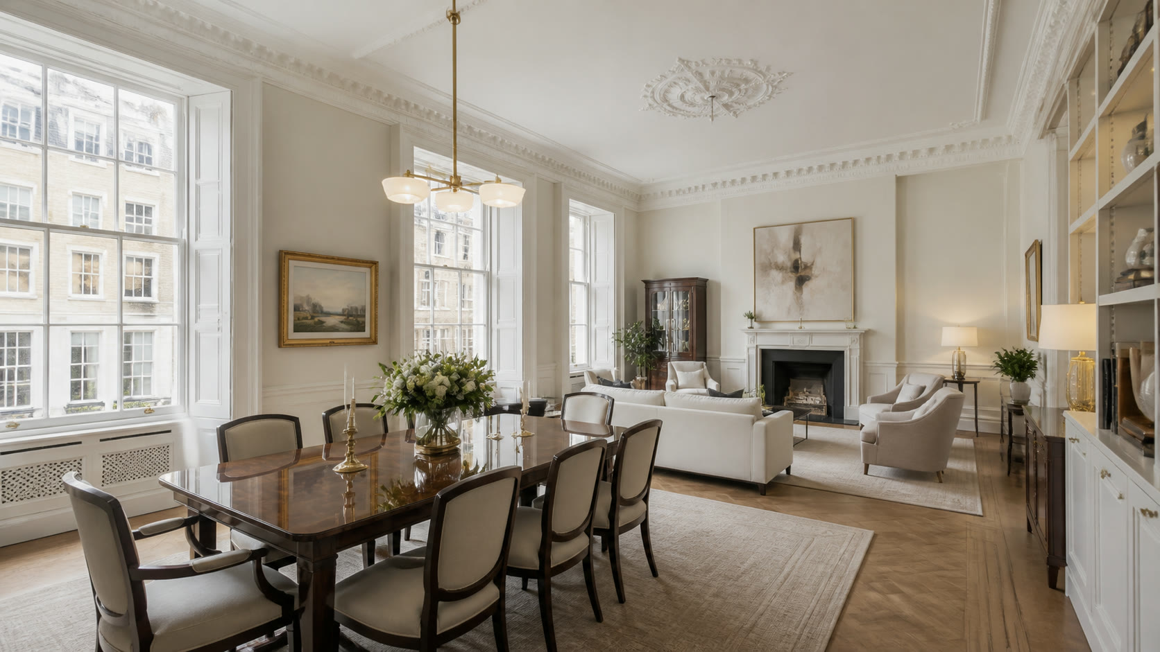Reception of a Mayfair lateral apartment across two buildings