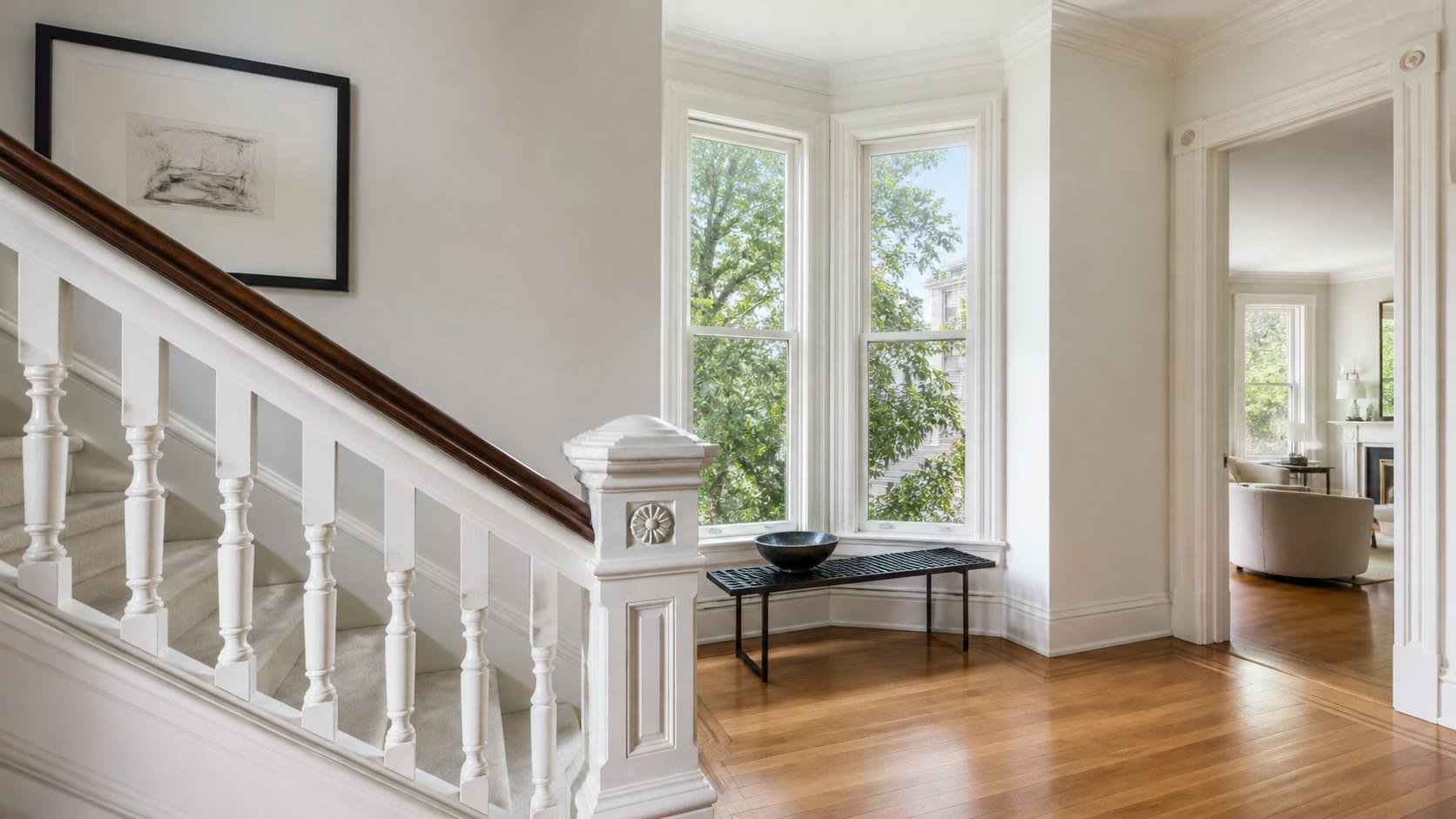 Stair and window detail in a Pacific Heights corner house