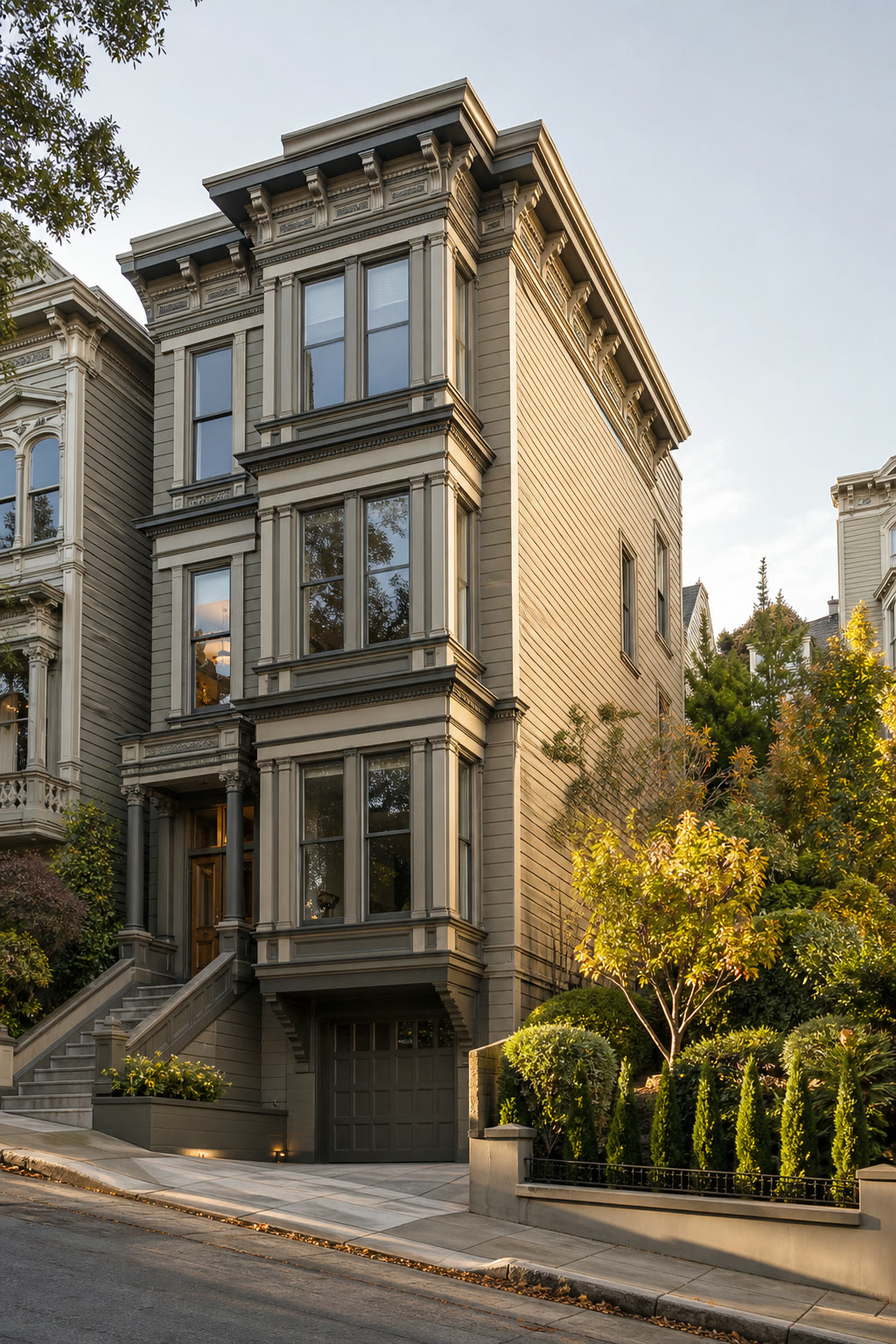 Corner Edwardian house with a sunlit side garden in Pacific Heights