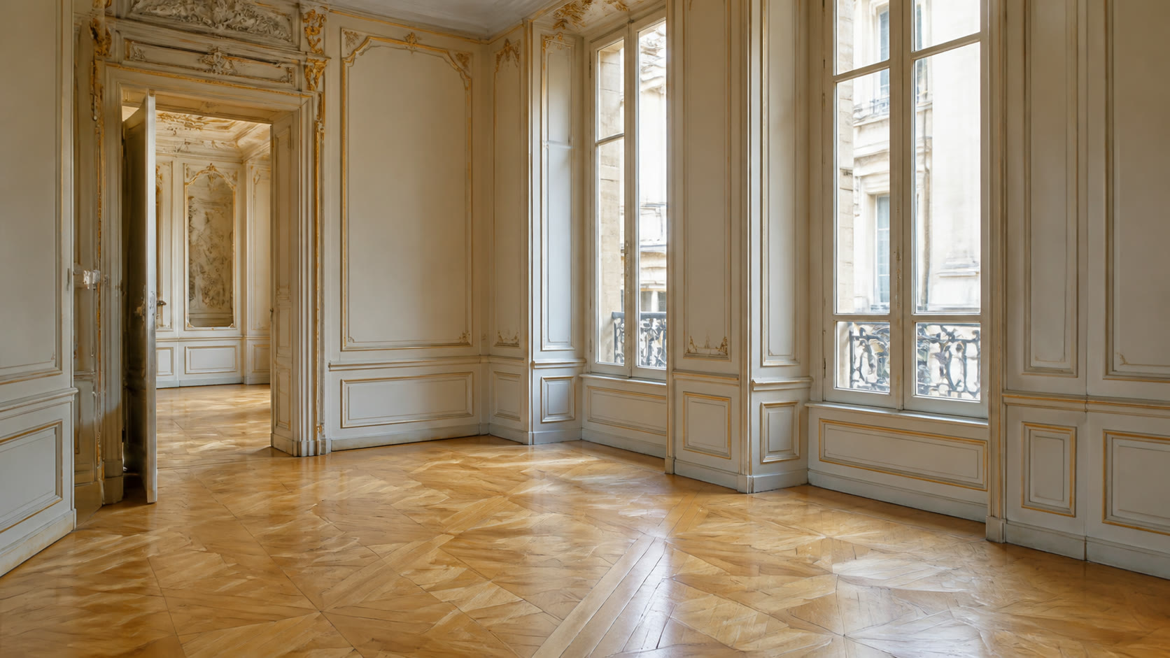 Versailles parquet and boiserie in an Île Saint-Louis piano nobile