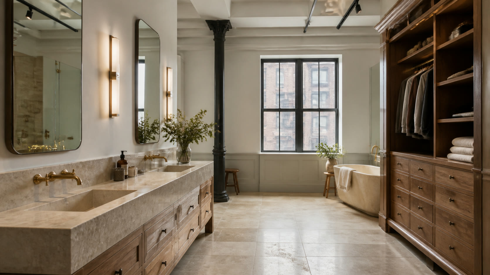 Bath and dressing of a full-floor Tribeca loft