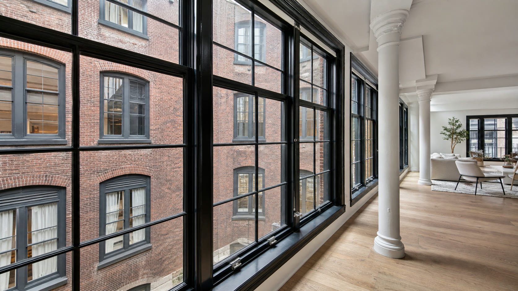 Courtyard windows of a Tribeca warehouse loft