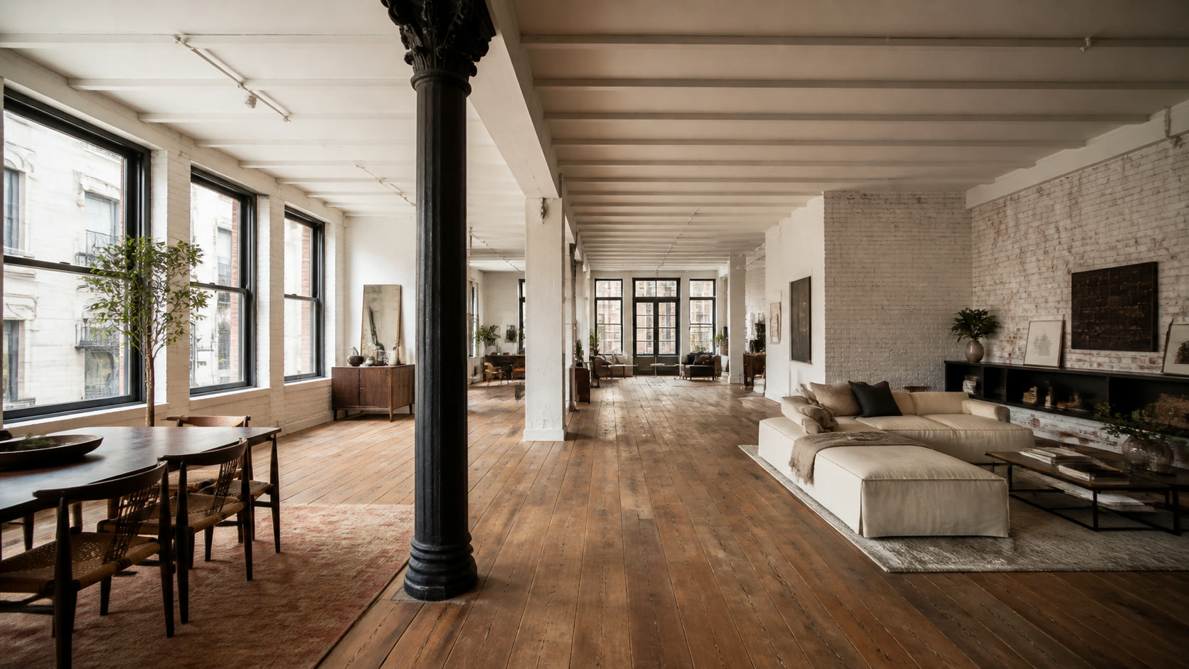 Column and floor-plate detail in a Tribeca loft