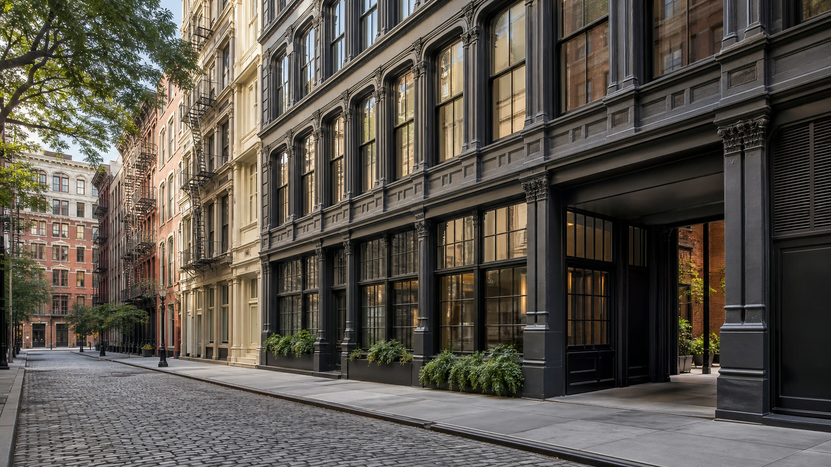 Cast-iron street front of a Tribeca warehouse loft